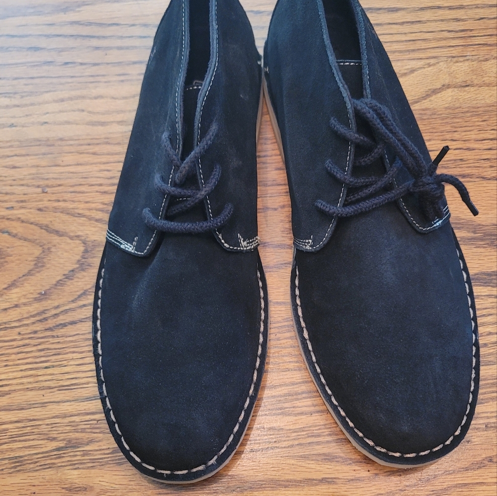 NWT Stacy Adams Black Suede Beige Stitch Chukka Ankle Boots Shoes